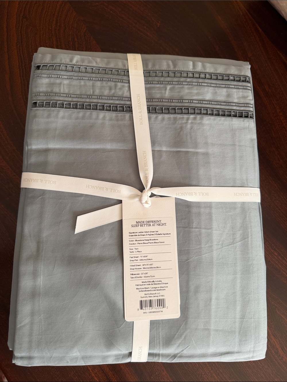 Boll & Branch signature ladder stitch sheet Set bluestone size Twin